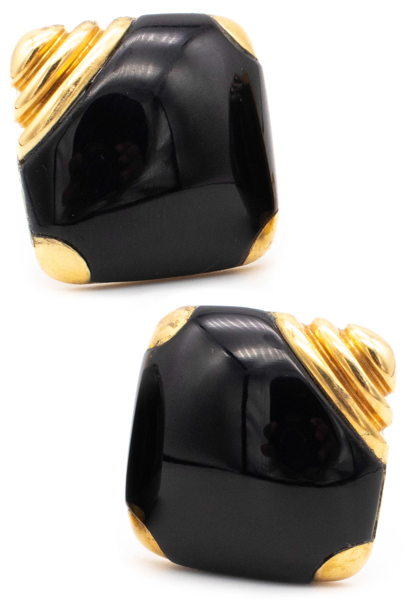 CARTIER 1960-70'S RETRO SQUARED 18 KT GOLD EARRINGS WITH BLACK ONYX