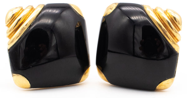 CARTIER 1960-70'S RETRO SQUARED 18 KT GOLD EARRINGS WITH BLACK ONYX