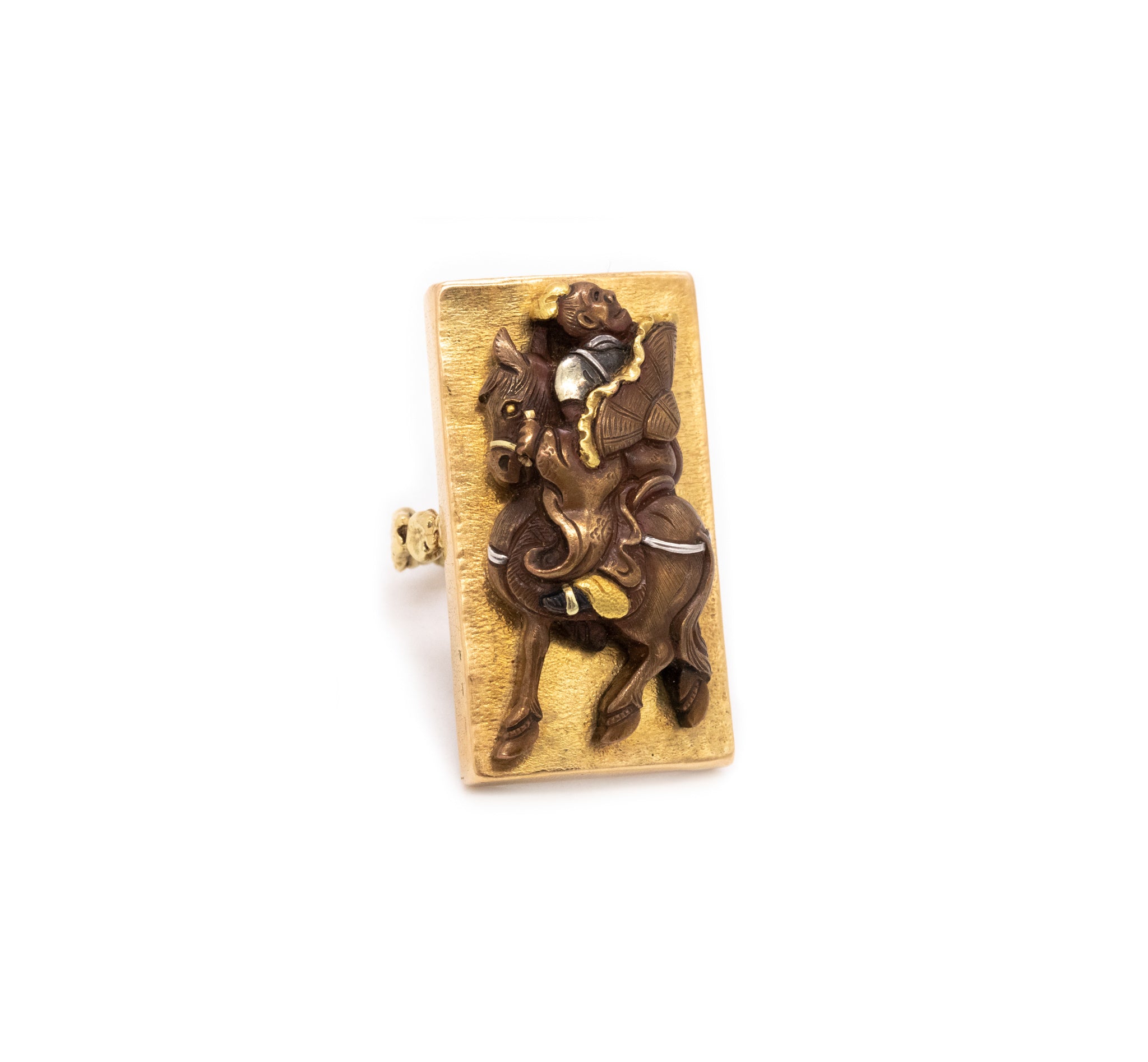 JAPANESE 18 KT YELLOW GOLD SHAKUDO RING WITH EDO PERIOD