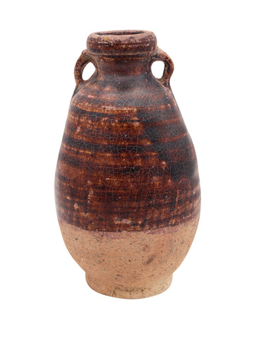 *Northern Thailand Sawankhalok 1400 AD Little Amphora Vase In Glazed Pottery