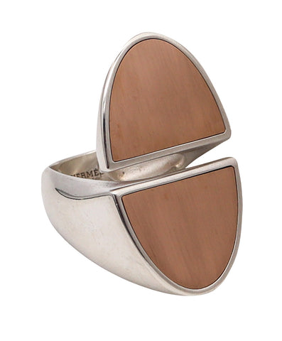 -Hermes Paris Geometric H Logo Cocktail Ring In 18Kt Yellow Gold And Sterling