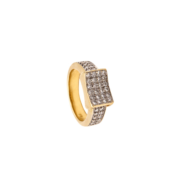 Italian Modernist Geometric Ring In 18Kt Yellow Gold With 1.04 Cts In VS Diamonds