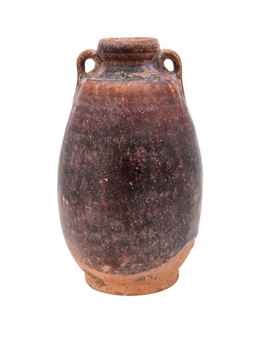 *Northern Thailand Sawankhalok 1350 AD Medium Amphora Vase In Glazed Pottery