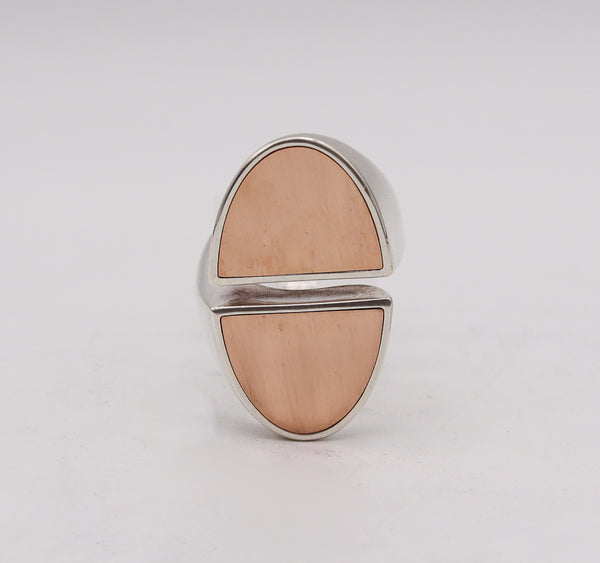 -Hermes Paris Geometric H Logo Cocktail Ring In 18Kt Yellow Gold And Sterling