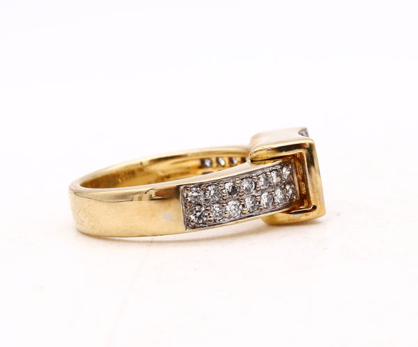 Italian Modernist Geometric Ring In 18Kt Yellow Gold With 1.04 Cts In VS Diamonds