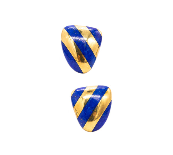 Tiffany Co 1970 Angela Cummings Trillion Earrings In 18Kt Yellow Gold With Blue Lapis Lazuli