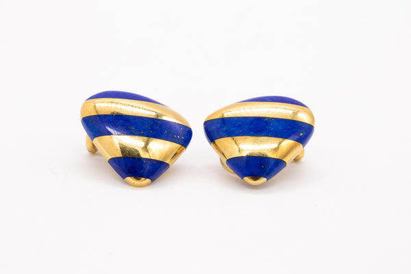 Tiffany Co 1970 Angela Cummings Trillion Earrings In 18Kt Yellow Gold With Blue Lapis Lazuli