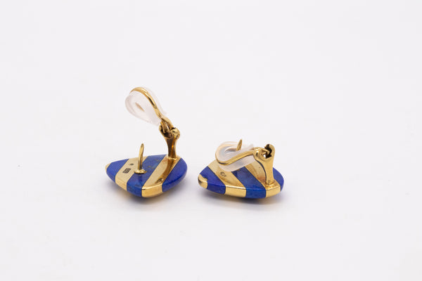 Tiffany Co 1970 Angela Cummings Trillion Earrings In 18Kt Yellow Gold With Blue Lapis Lazuli