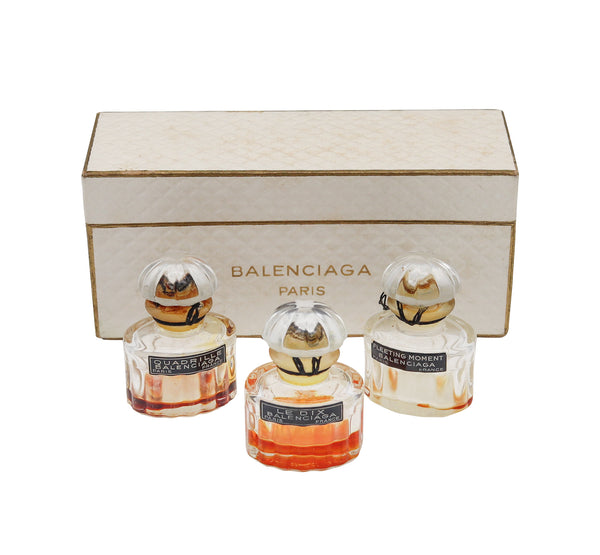 Balenciaga 1950 Paris Perfume Crystal Bottles Trio In Coffret Set Le Dix Fuites Des Heures And Quadrille