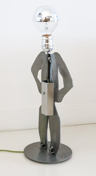 Postmodernist 1980 Memphis Pop Art Lamp In Stainless Steel In The Shape of Man