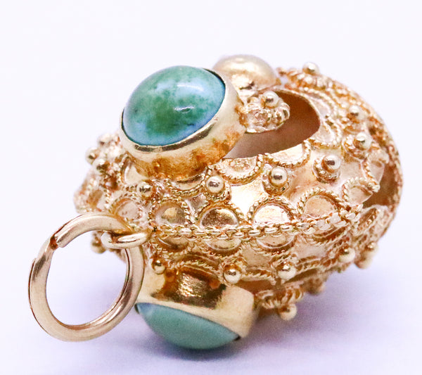 ITALIAN 18 KT GOLD ANTIQUE ETRUSCAN TURQUOISE CHARM