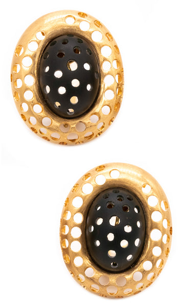 Angela Cummings Studios 1984 Clips Earrings In 18Kt Yellow Gold With Black Jade Carvings