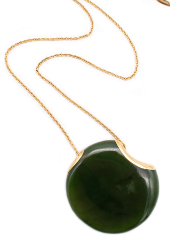 TIFFANY & CO. 1977 BY ELSA PERETTI 18 KT TOUCHSTONE NECKLACE WITH GREEN JADE