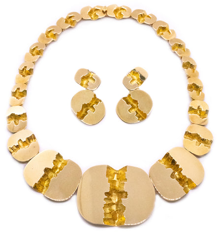 GUBELIN SWISS 18 KT GOLD GRAND CANYON FRACTURE NECKLACE & EARRINGS SET