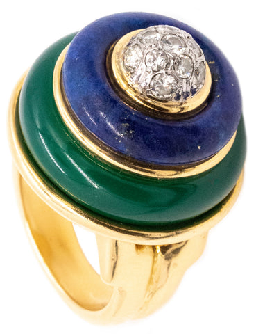 TIFFANY & CO. 1970 DONALD CLAFLIN 18 KT RING WITH DIAMONDS LAPIS AND CHRYSOPRASE