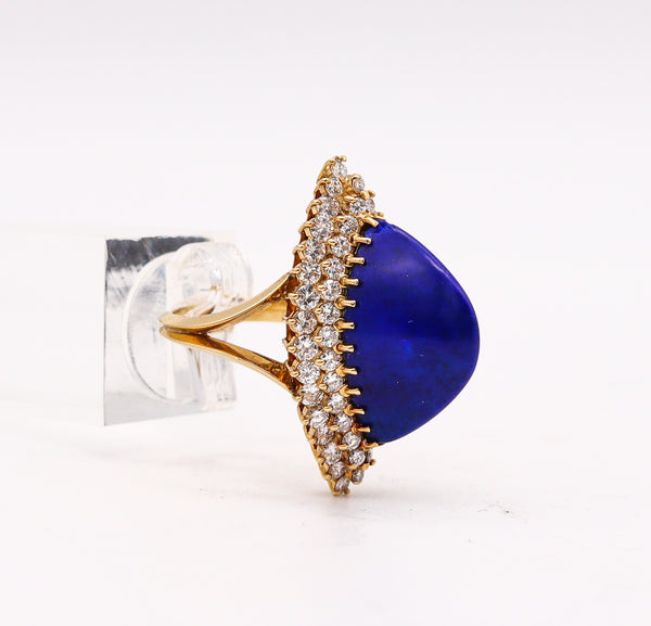 -Boucheron Paris 1960 Cocktail Ring In 18Kt Gold With 12.98 Ctw In Diamonds And Lapis