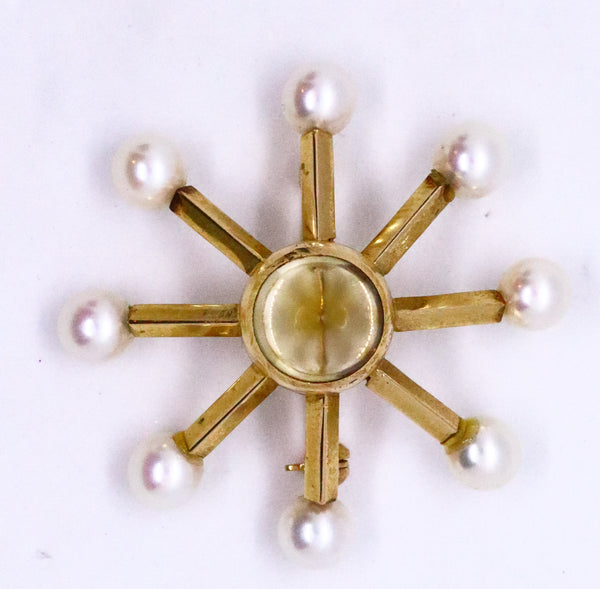 SWEDISH 18 KT GOLD CITRINE & PEARLS STAR PIN BROOCH