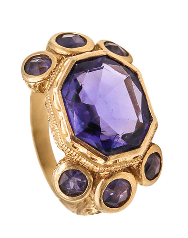 Monica Rossi Milan For Anaconda Cocktail Ring In 19Kt Yellow Gold With 5.79 Cts In Iolites