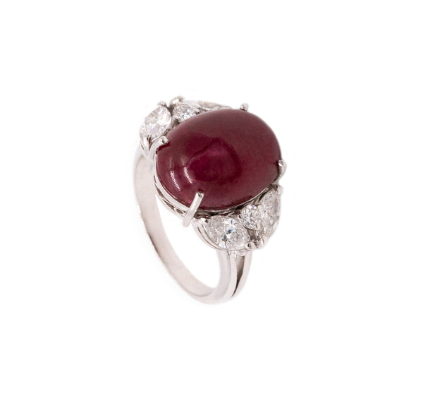 PLATINUM COCKTAIL RING WITH 9.72 Ctw IN DIAMONDS AND NOT HEATED RED RUBY