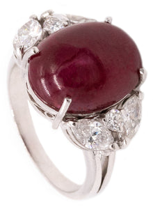 PLATINUM COCKTAIL RING WITH 9.72 Ctw IN DIAMONDS AND NOT HEATED RED RUBY