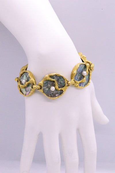 Gubelin By Gilbert Albert 1960 Swiss Organic Bracelet In 18Kt Gold With Abalone Shell And Pearls