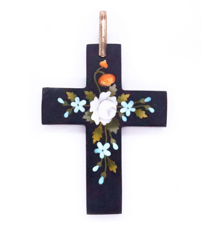 PIETRA DURA 18 KT ITALIAN XIX CENTURY CROSS