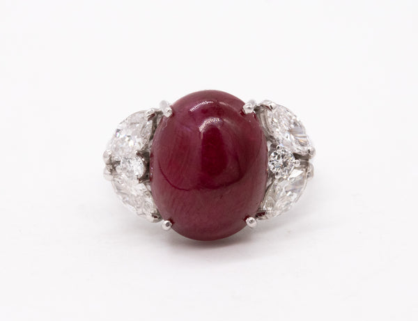 PLATINUM COCKTAIL RING WITH 9.72 Ctw IN DIAMONDS AND NOT HEATED RED RUBY