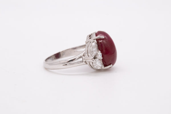 PLATINUM COCKTAIL RING WITH 9.72 Ctw IN DIAMONDS AND NOT HEATED RED RUBY