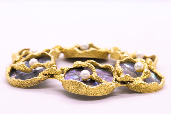 Gubelin By Gilbert Albert 1960 Swiss Organic Bracelet In 18Kt Gold With Abalone Shell And Pearls