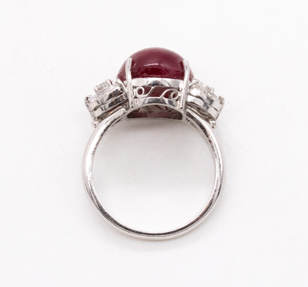 PLATINUM COCKTAIL RING WITH 9.72 Ctw IN DIAMONDS AND NOT HEATED RED RUBY