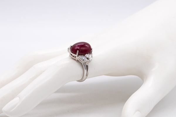 PLATINUM COCKTAIL RING WITH 9.72 Ctw IN DIAMONDS AND NOT HEATED RED RUBY