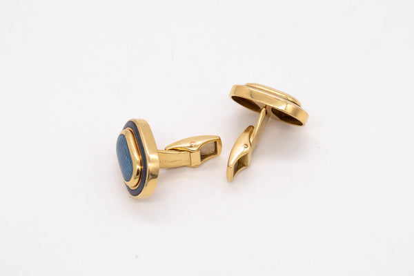 Leo De Vroomen London Rare Pair Of Blue Enameled Cufflinks In Solid 18Kt Yellow Gold