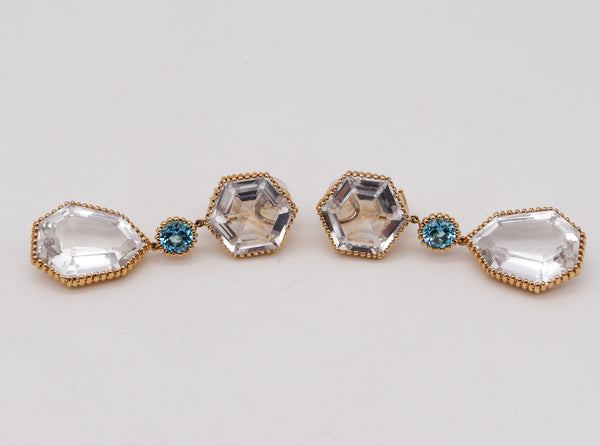 Italian Dangle Drop Earrings In 18Kt Gold With 44.5 Cts In Rock Quartz And Topaz