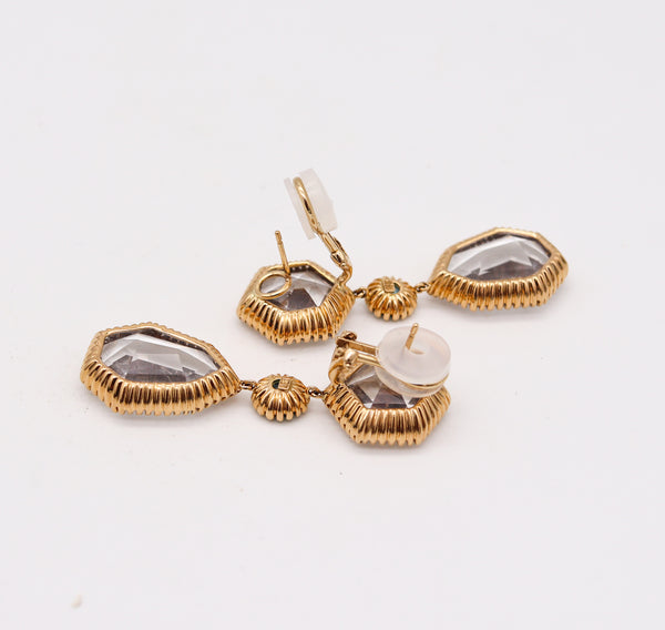 Italian Dangle Drop Earrings In 18Kt Gold With 44.5 Cts In Rock Quartz And Topaz