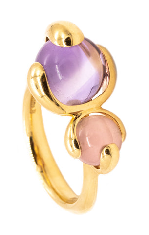 *Marina B. Milano Cardan ring in 18 kt yellow gold with amethyst and pink quartz