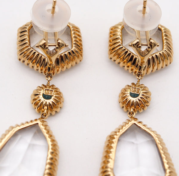 Italian Dangle Drop Earrings In 18Kt Gold With 44.5 Cts In Rock Quartz And Topaz