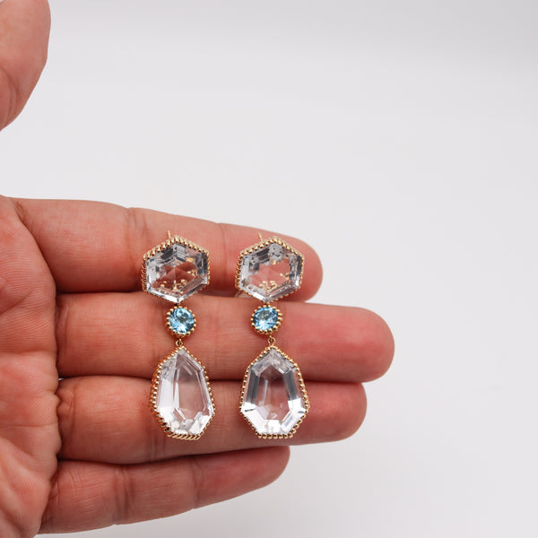 Italian Dangle Drop Earrings In 18Kt Gold With 44.5 Cts In Rock Quartz And Topaz