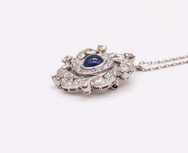 Art Deco 1930 Convertible Necklace Brooch In Platinum With 4.87 Ctw In Diamonds And Sapphire