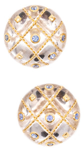 SEAMAN SCHEPPS TRIANON 18 KT GOLD EARRINGS WITH 2.25 Cts SAPPHIRES & ROCK QUARTZ