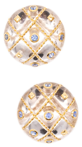 SEAMAN SCHEPPS TRIANON 18 KT GOLD EARRINGS WITH 2.25 Cts SAPPHIRES & ROCK QUARTZ