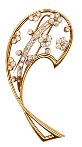 Boucheron Paris Modernism Pin Brooch In 18Kt Yellow Gold With 5.76 Cts In VS Diamonds