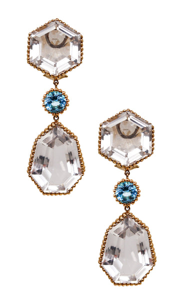 Italian Dangle Drop Earrings In 18Kt Gold With 44.5 Cts In Rock Quartz And Topaz