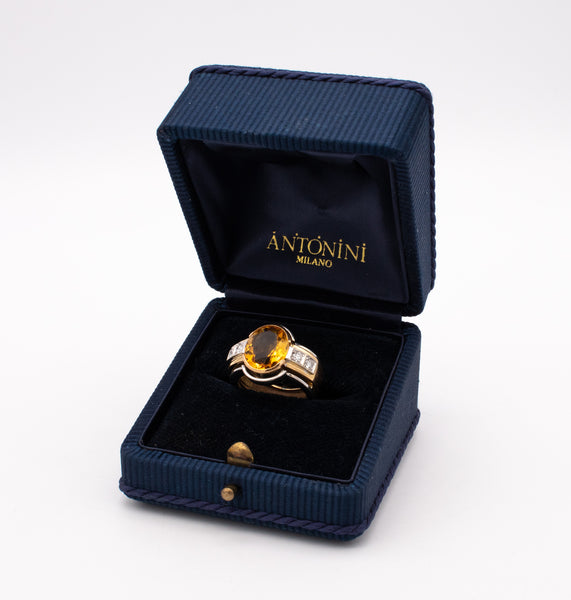 ANTONINI MILANO 18 KT GOLD RING WITH 4.70 CTW IN DIAMONDS & ORANGE CITRINE