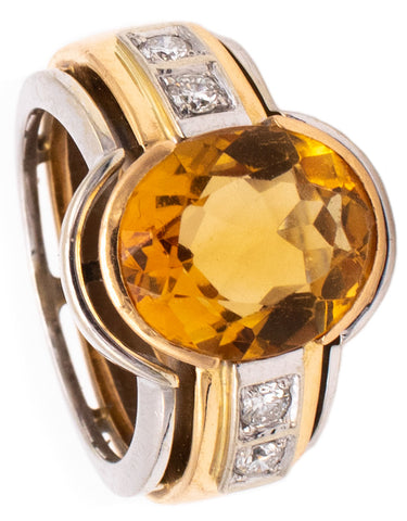 ANTONINI MILANO 18 KT GOLD RING WITH 4.70 CTW IN DIAMONDS & ORANGE CITRINE