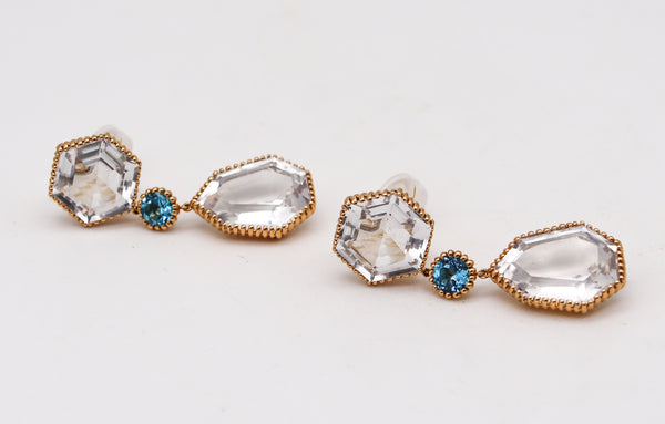 Italian Dangle Drop Earrings In 18Kt Gold With 44.5 Cts In Rock Quartz And Topaz