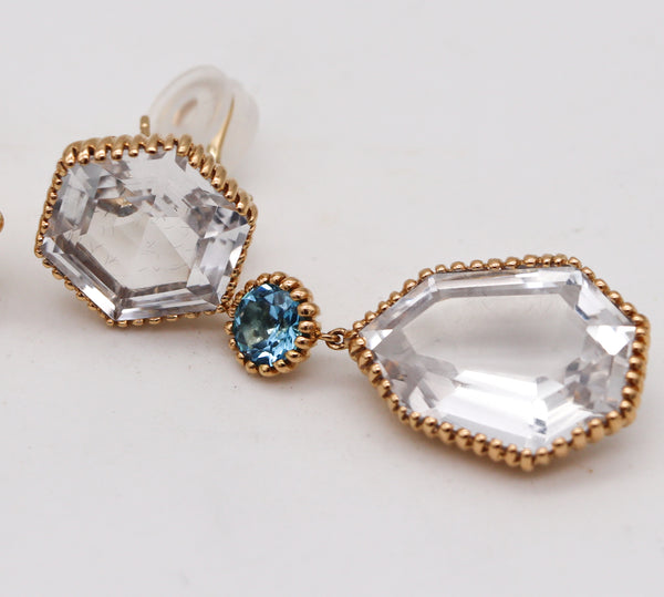 Italian Dangle Drop Earrings In 18Kt Gold With 44.5 Cts In Rock Quartz And Topaz