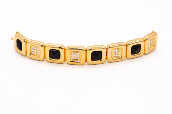 *Cartier 1970's Aldo Cipullo geometric bracelet in 18 kt yellow gold with 2.88 Ctw diamonds & onyx