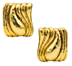Henry Dunay New York Large Faceted Textured Earrings Hammered 18Kt Yellow Gold