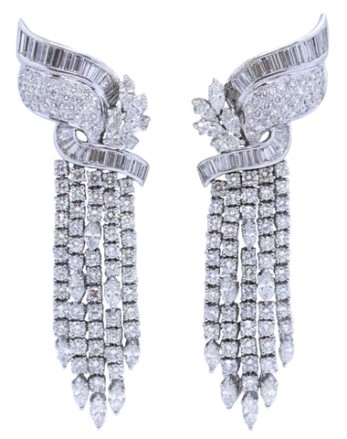 ART DECO 1950 PLATINUM EARRINGS WITH 15.11 Ctw IN VS DIAMONDS