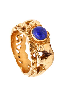 *Van Cleef & Arpels 1969 Paris vintage panthers ring in 18 kt yellow gold with blue sapphire